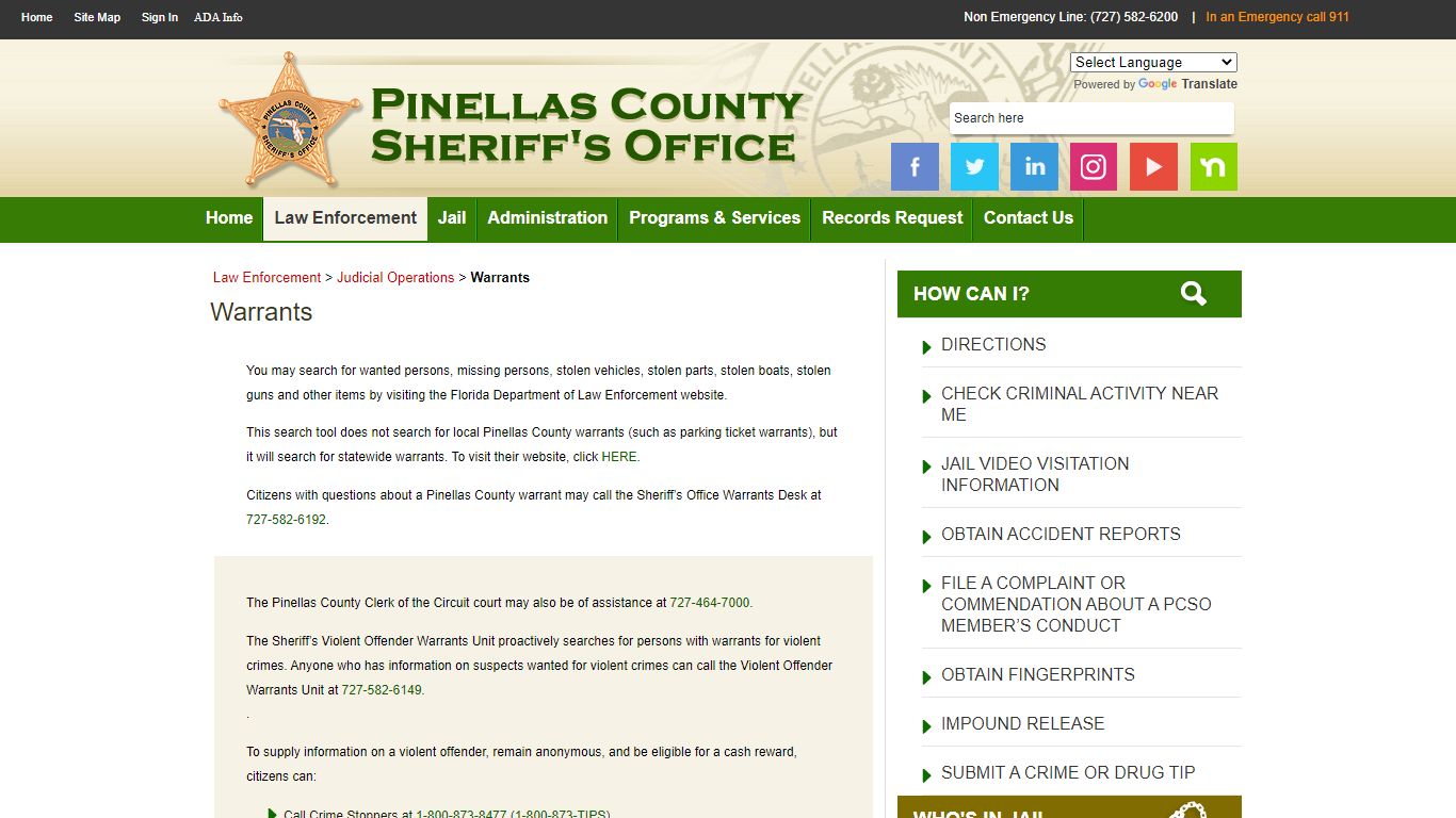 Warrants - Pinellas County Sheriff's Office